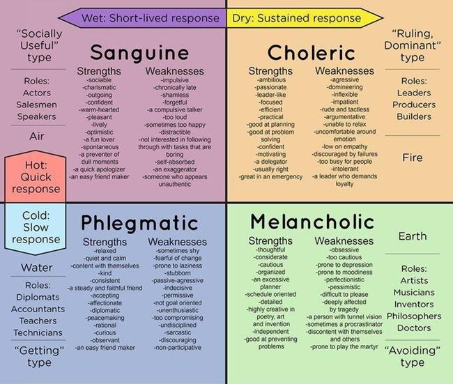 Sanguine Choleric Phlegmatic Melancho;ic